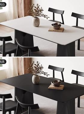 哑黑色实木中古风款餐桌长复方形现代简约2025Y174新古光纯白岩板