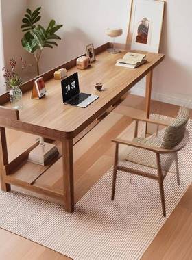 设计师人实木长条书桌客厅卧室书房双靠桌双层73183墙桌窄书桌电