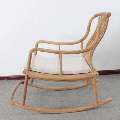 新中式实木阳台休闲摇椅大人用老榆木午睡66977休躺椅型小户老人