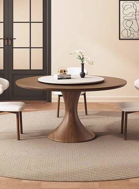 中复古风计小蛮腰圆32448桌带转家用胡桃色白蜡木古盘小户型设师