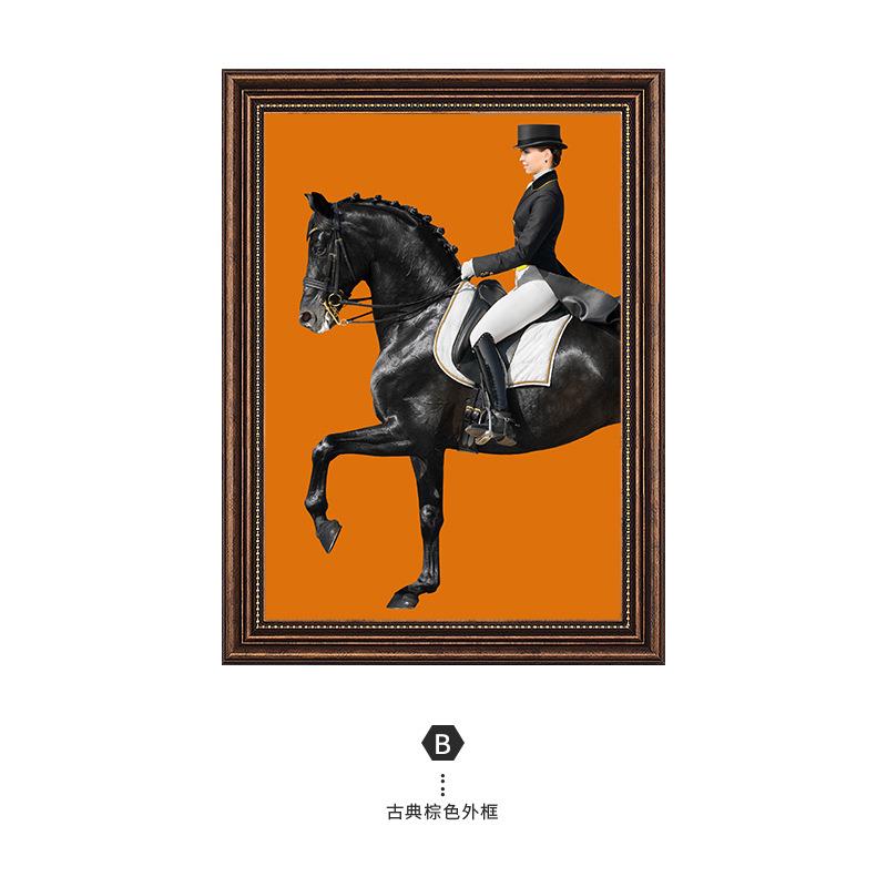 玄关入户装饰画酒店走廊过道简美壁画客厅美式复古做旧骑士马挂画