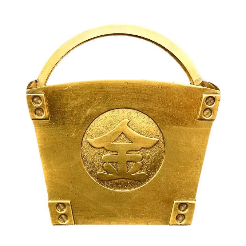 中式黄铜日进斗金升摆件聚盆四方纳财粮仓家居公室装饰工艺品