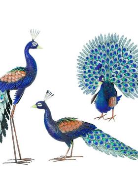 创意复古铁艺仿真孔雀落地摆件花园庭院景观装饰孔雀工艺品