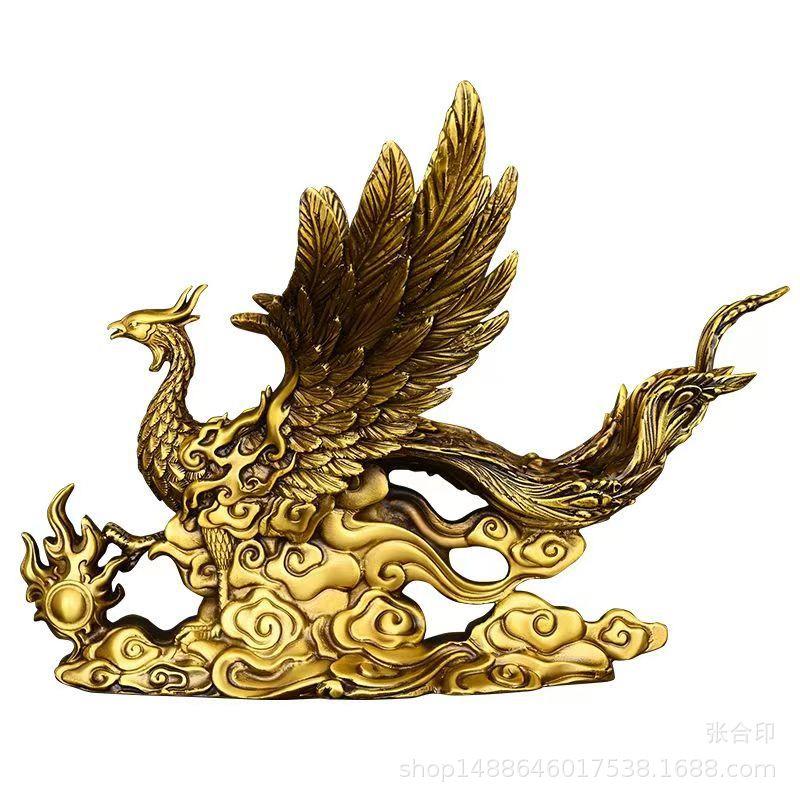黄铜凤凰摆件四灵之朱雀呈祥客厅装饰工艺品结婚礼品卧室摆设