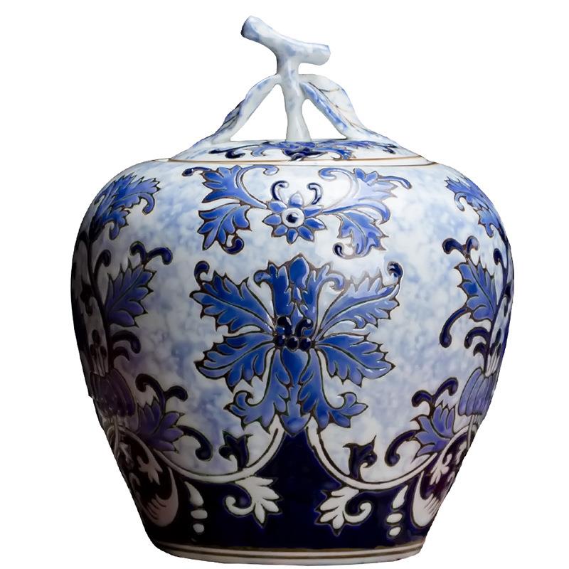 新中OUM式景德镇青花瓷迷你物罐摆盖件带储艺陶瓷小花瓶客厅工装