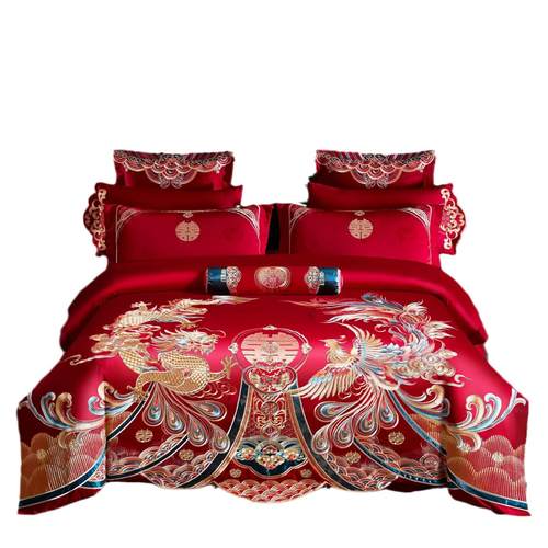 高端新婚庆刺绣长绒棉全棉大龙凤四件套床上用品结婚礼陪嫁喜庆被