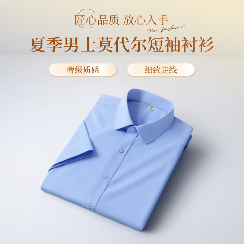 夏季新款男士短袖衬衫条纹商务休闲莫代尔衬衣修身中年职业正装男