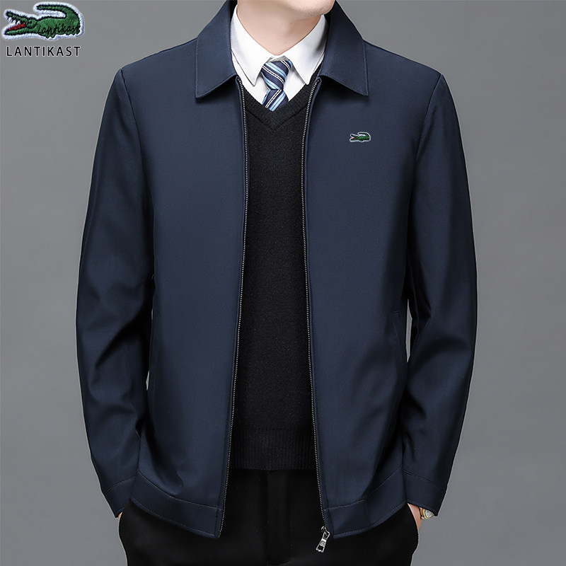 鳄鱼专柜22025秋冬防风透气休闲夹克免烫抗皱中老年翻领商务男装