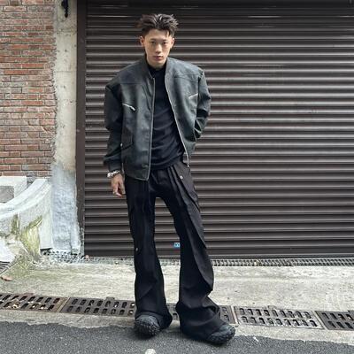 白菜coke美式复古秋款小众高级感飞行机车夹克上衣男潮牌高街外套