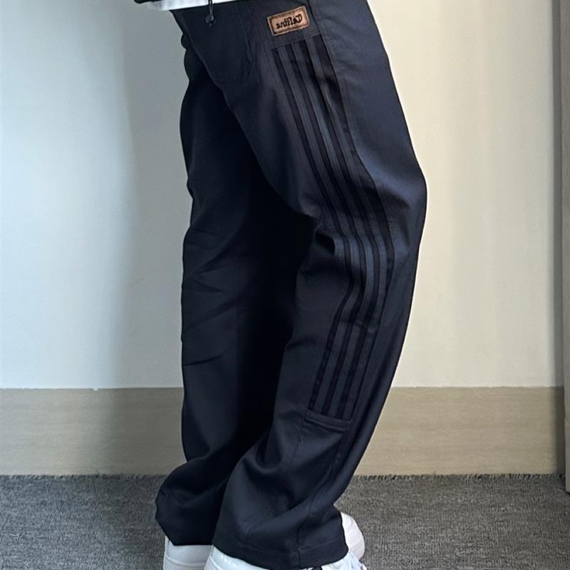 Rstay17 秋冬加绒美式侧边条纹宽松直筒裤休闲裤百搭学生潮流男裤