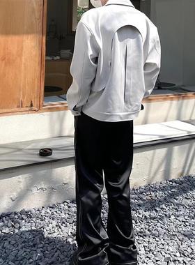 【NOT UGLY】米灰色空气层飞边结构KI味质感休闲夹克短宽外套男女