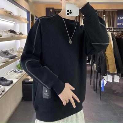 坑条肌理纹重磅圆领卫衣男春秋宽松2025冬季新款打底衫加绒厚上衣