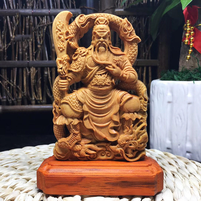 柏木双面雕关帝圣君武圣关羽家居工艺礼品摆件厂家直销