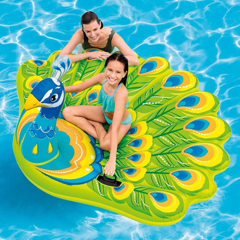 INTEX 57250新款孔雀浮排水上动物儿童充气坐骑 成人海边游泳浮床