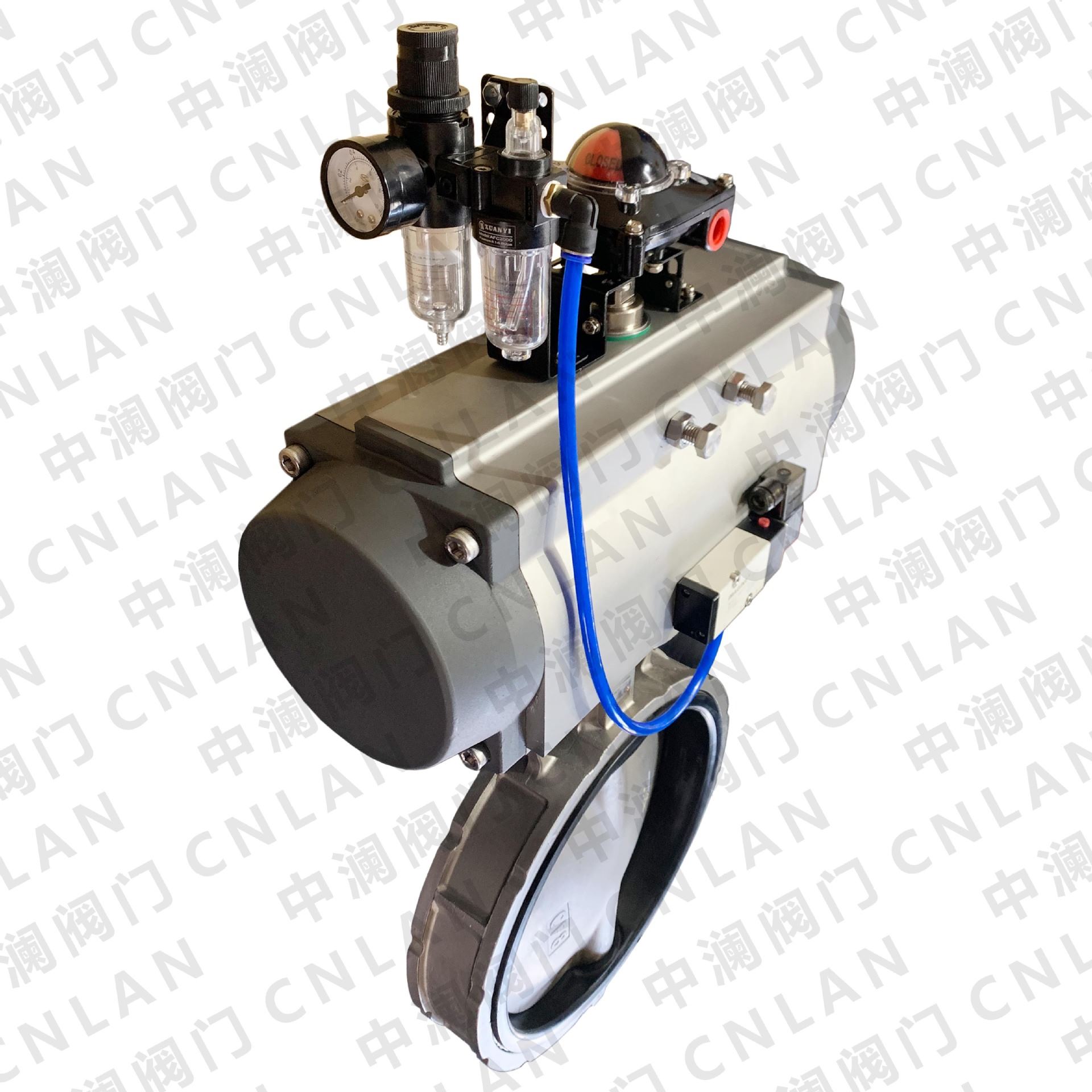 GT气动蝶阀 D671X-16Q DN300 配不锈钢管含三联件 软密封对夹蝶阀