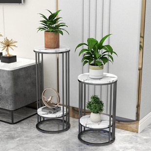 2026北欧轻奢落地式花架子大理石绿萝室内阳台铁艺置物架电视柜旁