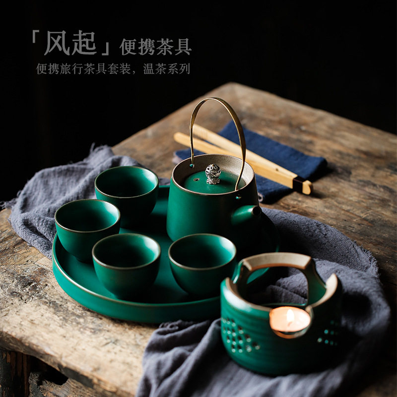 遇素便携包旅行茶具套装户外蜡烛炉加热温茶壶中式陶瓷泡茶器批发