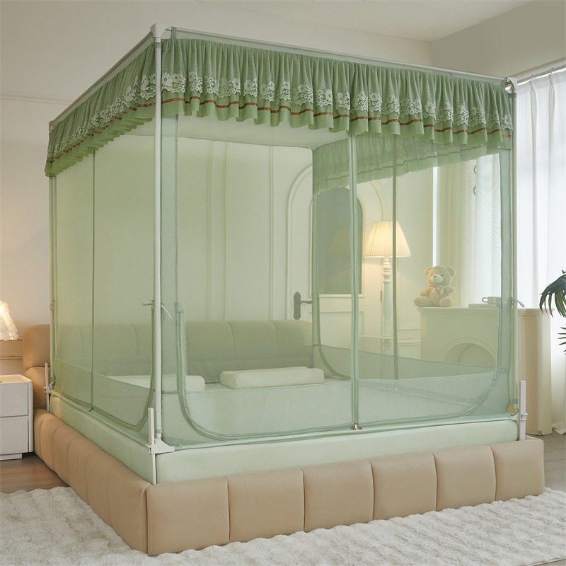 T型回底床笠款坐床蚊帐家用儿童防摔3开门加粗加厚围栏护栏款支架