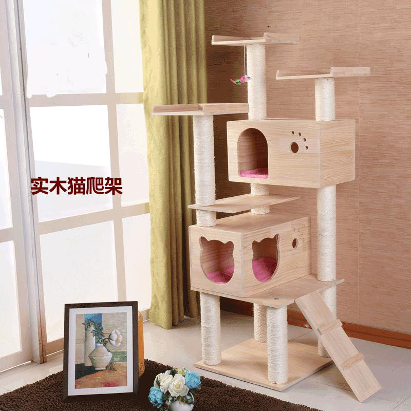 大型实木猫爬架猫咪用品猫爪板猫树猫窝实木架子松木爬架厂家供应