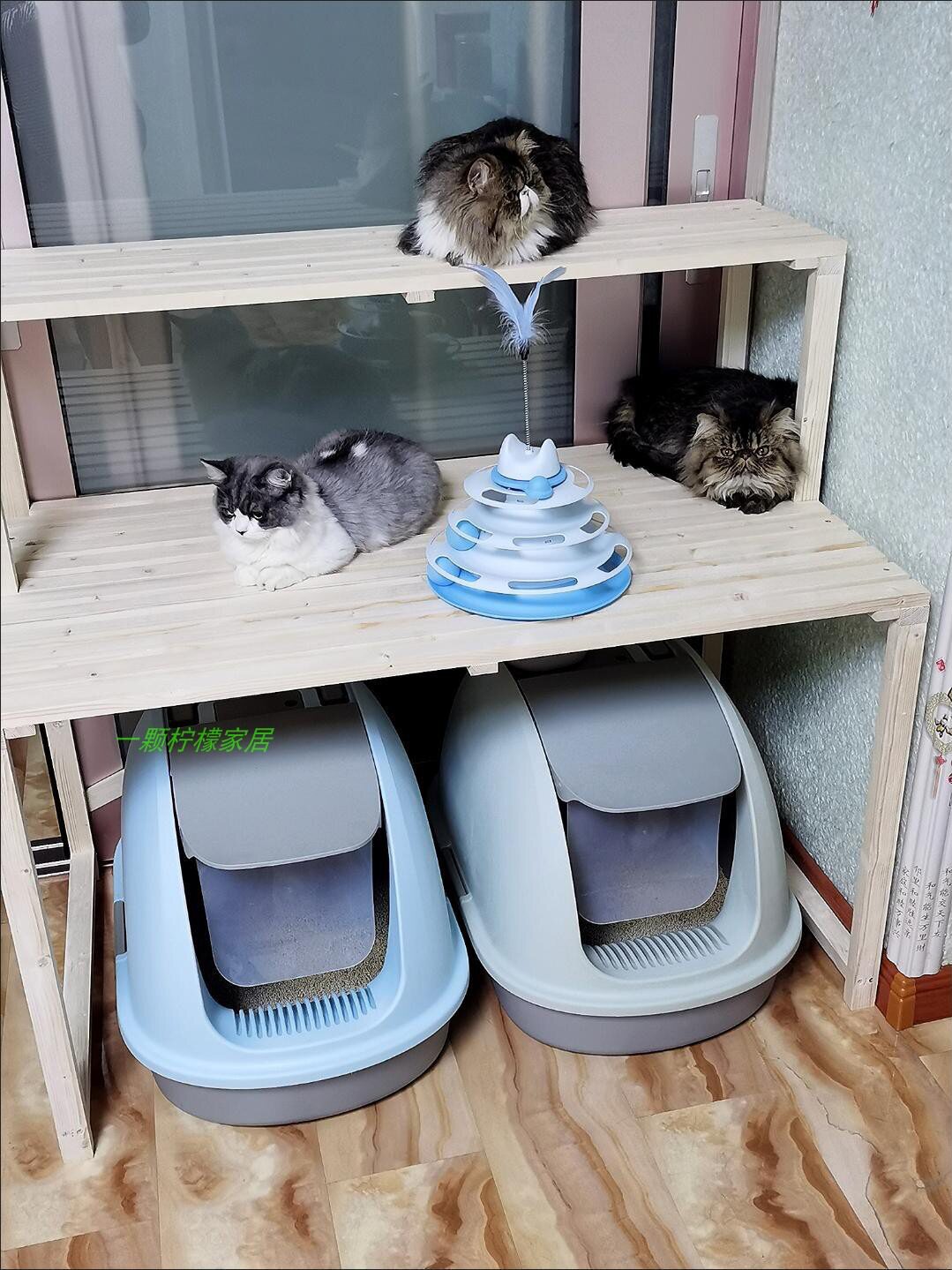 实木花架猫砂盆置物架多层猫爬架宠物用品收纳阳台阶梯猫窝架猫咪