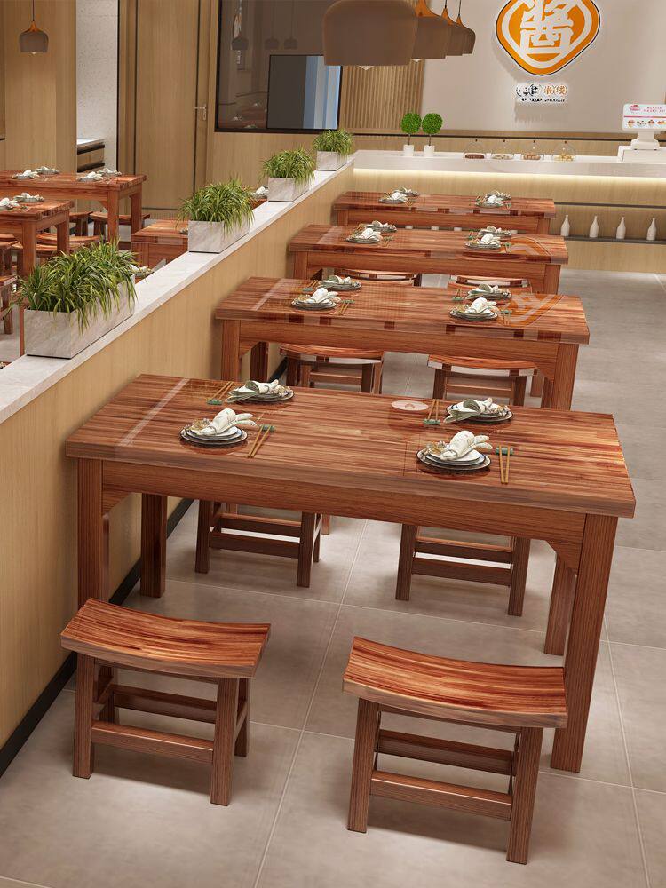 面馆桌椅饭店小吃店餐桌餐桌椅组合实木火锅餐馆食堂桌子烧烤碳化