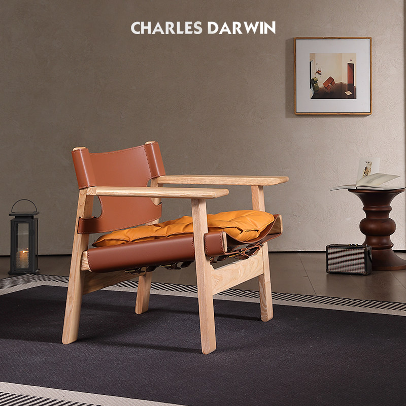 达尔文Spanish 西班牙椅 设计师马鞍皮白蜡木民宿客厅单人休闲椅,住宅家具,沙发椅,淘宝优惠券,粉丝福利购,淘宝优惠卷