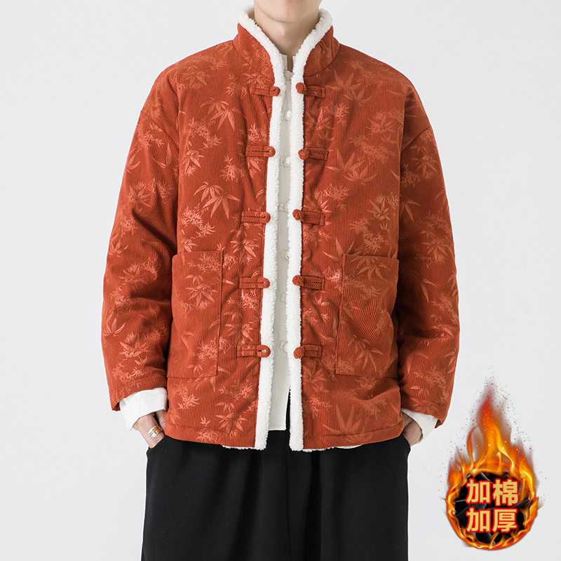 冬季灯芯绒棉衣外套男中国风加棉加厚棉袄复古盘扣立领大码棉服