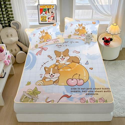 卡通柯基冰丝席三件套可爱女寝室夏季凉感席面学生宿舍单人席凉席