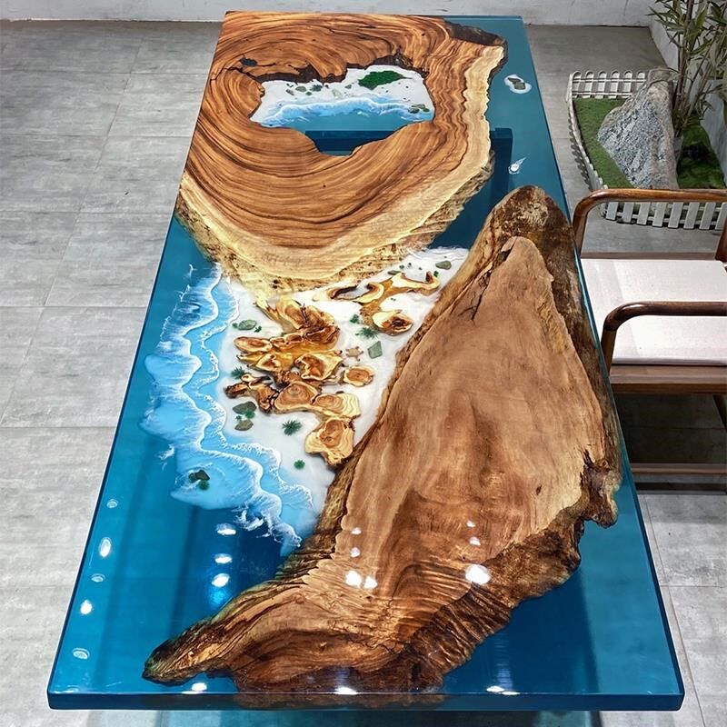 环氧树脂河流桌海浪台面实木大板茶桌原木茶板桌餐桌茶几整板材料