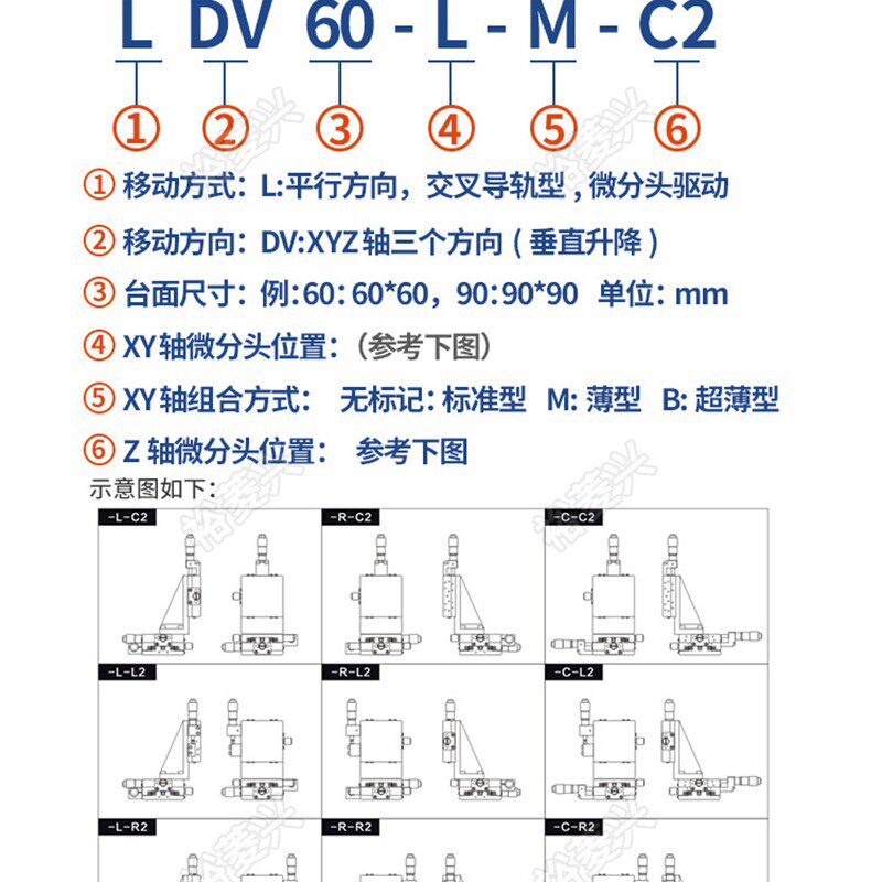 XYZ轴垂直位移平台LDV40/60 高精度手动微调三维移动精密光学滑台