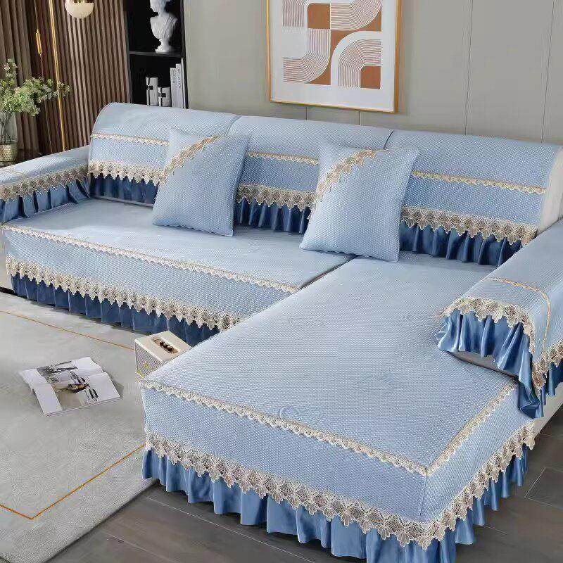 夏季冰丝凉席沙发垫四面全包防滑沙发垫凉感沙发套罩贵妃定制机洗