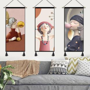卡通女孩挂画布艺卧室客厅装 饰画宿舍儿童房挂毯电表箱遮挡挂布画