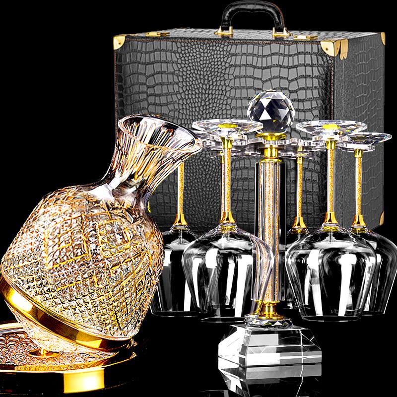 高档金色轻奢勃艮第红酒杯套装旋描金醒酒器水晶玻璃高脚杯子家用