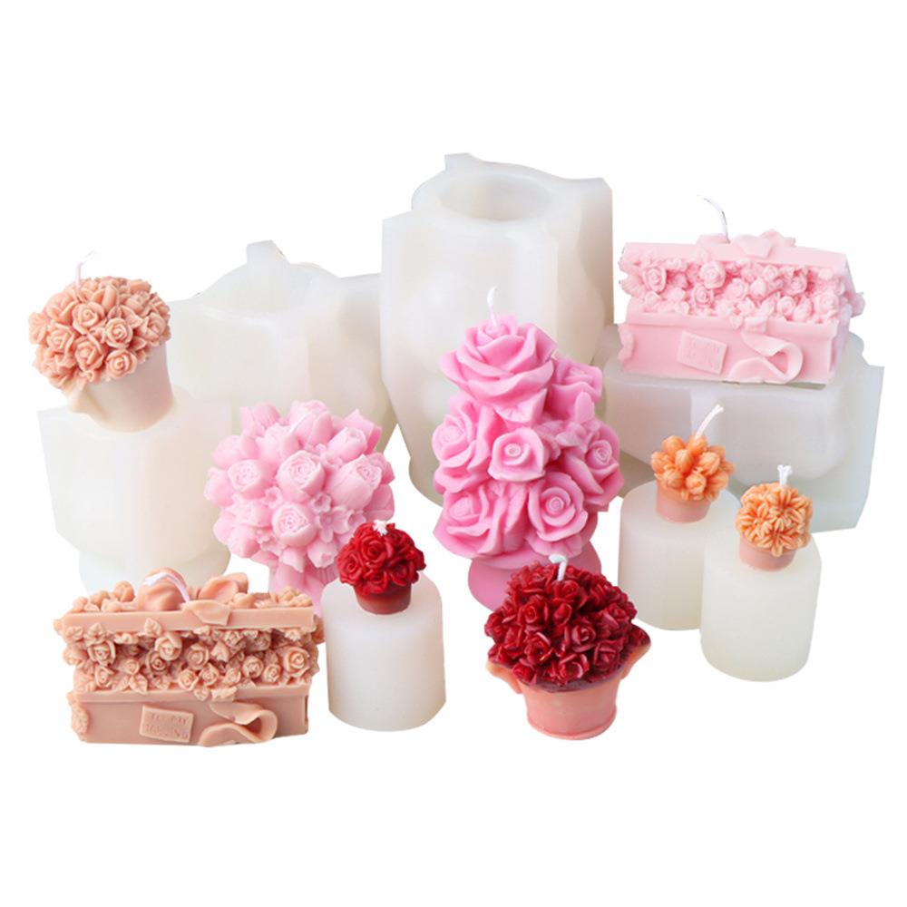 新款百瑰花郁金香合硅胶烛模具花朵花盆盆栽香薰硅胶8款石蜡膏模