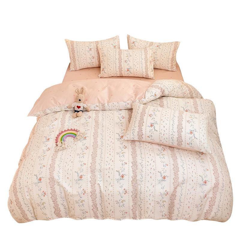 北欧风ins纯床上用品棉四套春XCT秋100棉简约件床单三全件套被套