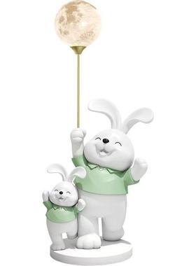 创意亲子兔收纳月球灯落地摆件家居客厅电视柜沙发边乔迁新居装饰