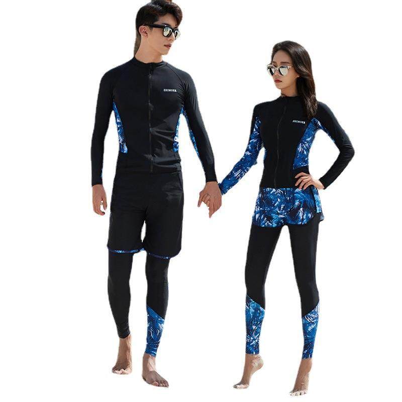 新款韩版长袖泳装长裤分体保守情侣款男女潜水服性感修身冲浪泳衣