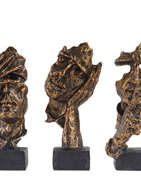 欧式沉默是金小号迷你三件套树脂工艺品摆件酒柜橱窗办公软装装饰