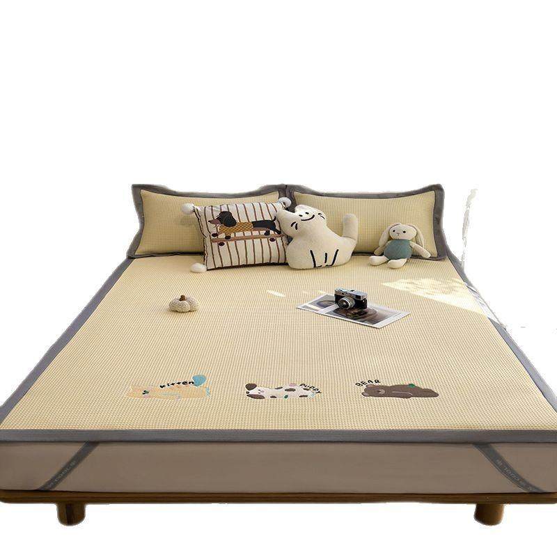 刺绣凉感冰豆豆凉席三件套夏季可机洗冰丝席床单夏天空调软席凉垫