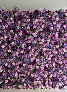 布底仿真花墙紫色花墙布底花墙背景装饰花墙婚礼装饰来样制作