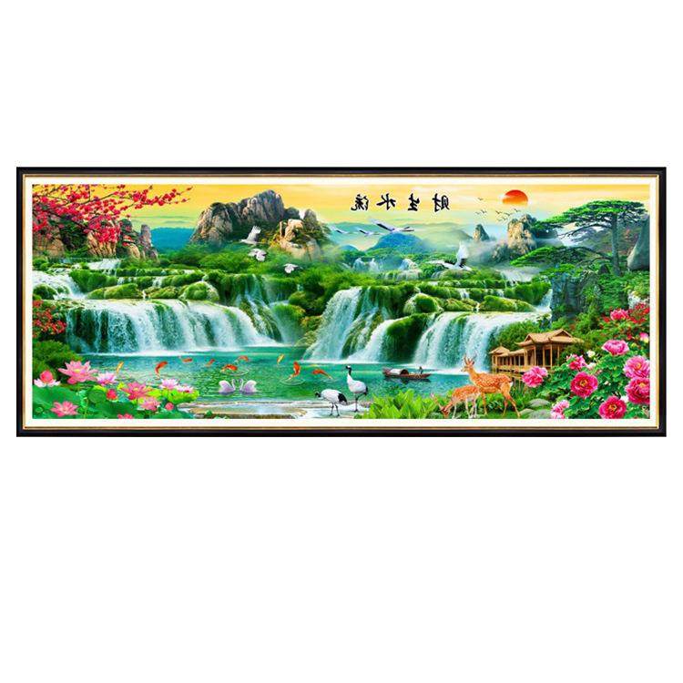 2025新款流水生财钻石画满钻贴钻十字绣钻石绣客厅大幅风景山水画,居家布艺,钻石绣,淘宝优惠券,粉丝福利购,淘宝优惠卷
