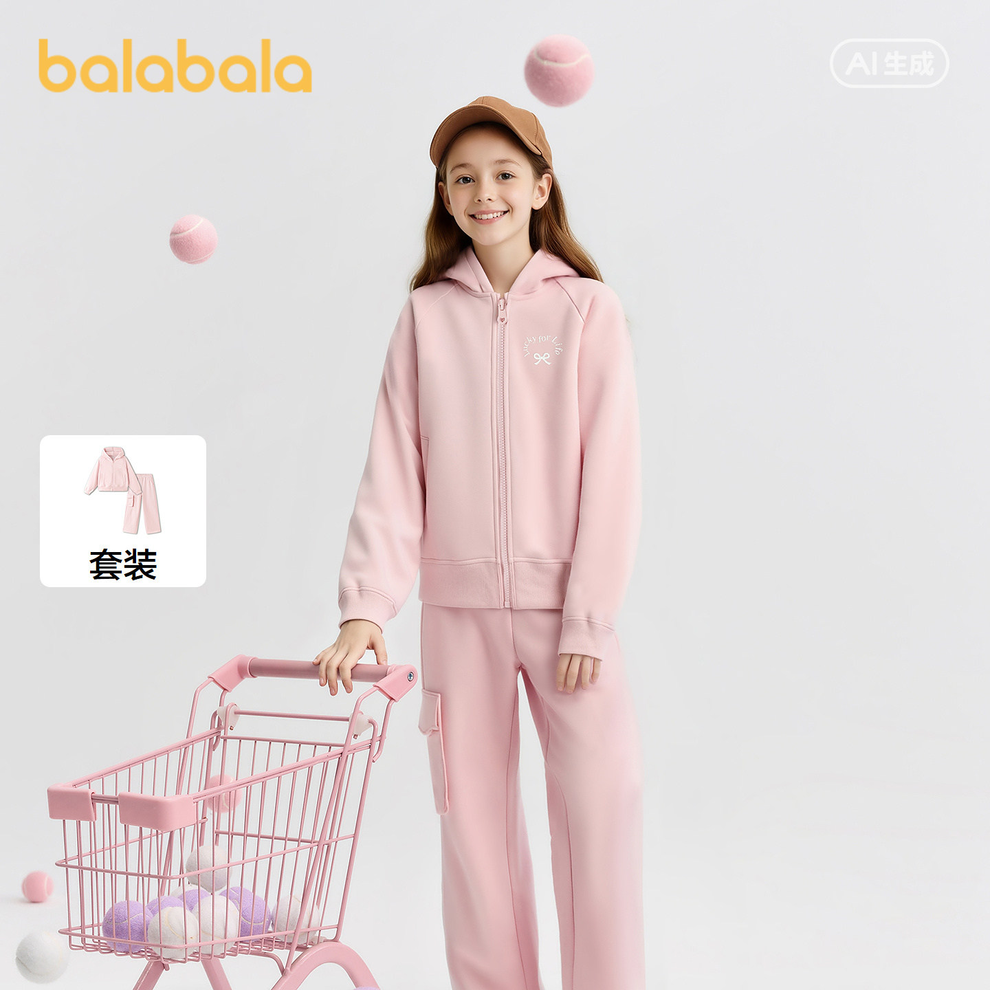 巴拉巴拉女童运动套装中大童开衫两件套宝宝连帽上衣2026春装新款
