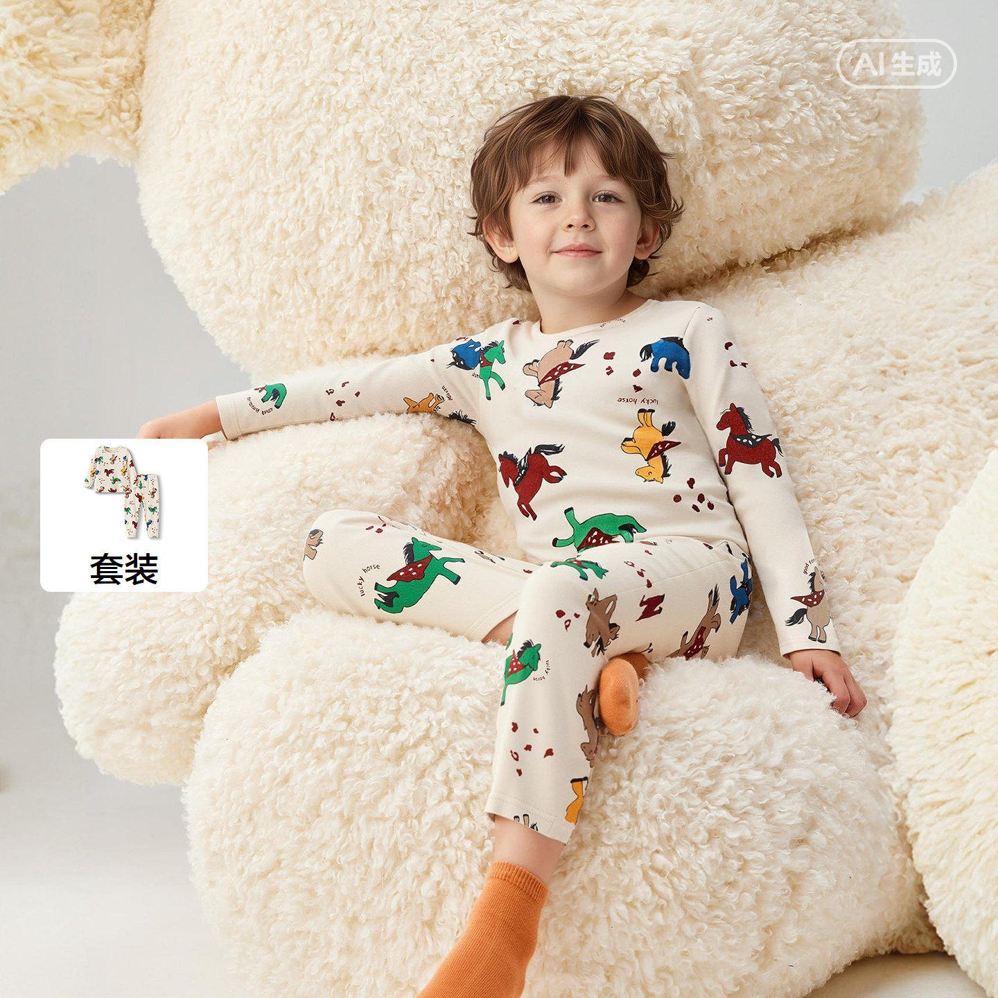 巴拉巴拉男童女童内衣套装儿童睡衣2件套2026春季新款童装舒绒小