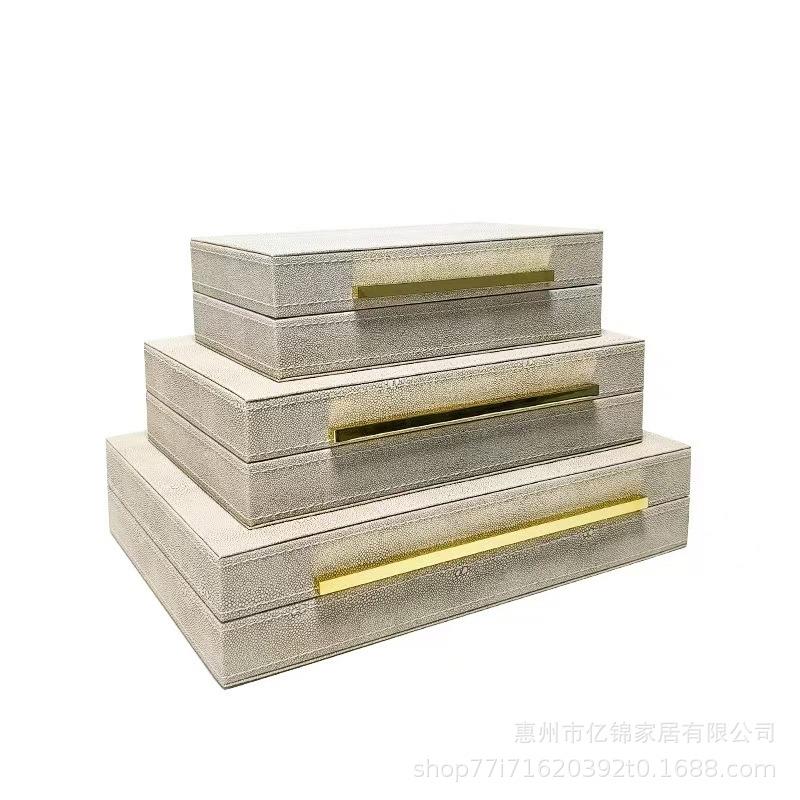 样板房衣帽间装饰品家居桌面摆件现代简约三件套皮革首饰盒收纳盒