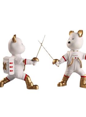 航小熊摆件X8631太宇人礼击剑现代可爱童趣家居书房空桌面装饰品