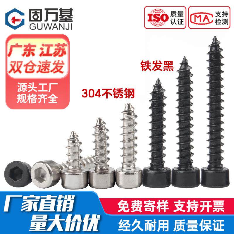 304不锈钢圆柱头内六角自攻螺丝杯头未滚花尖尾螺钉M2M3M4M5M6