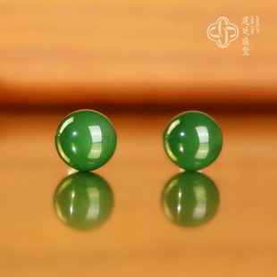 建廷天然和田玉单珠单颗玉珠子手串配珠串珠圆珠俄料绿碧玉散珠