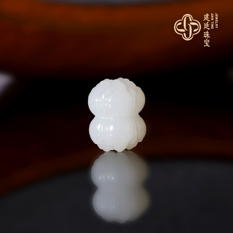 建廷新疆和田玉并蒂莲花珠散珠 直径12x15mm 苏工 羊脂白玉配珠
