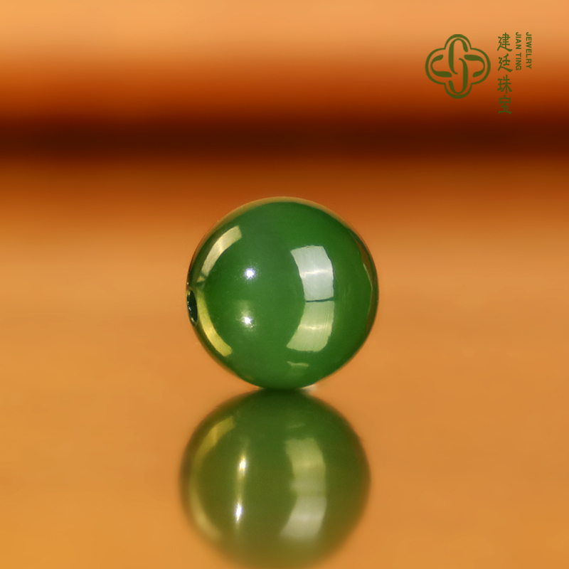 建廷建廷俄料老坑碧玉隔珠11mm圆珠菠菜绿辣绿和田玉单珠配珠散珠