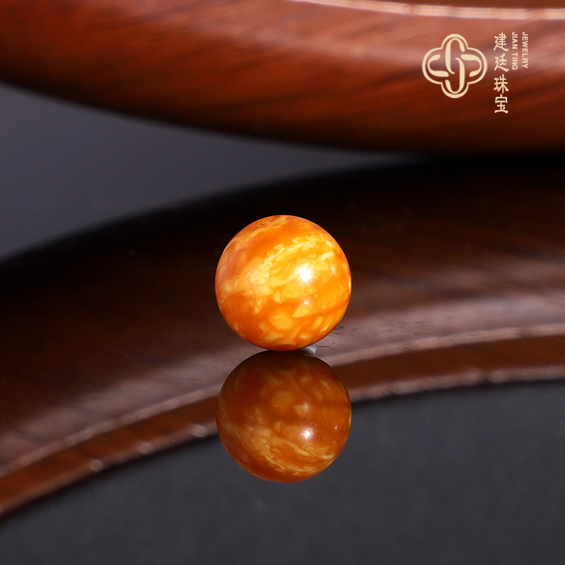 俄料老蜜蜡散珠9.9mm隔珠 云端鸡油黄满蜡妖花古董蜜蜡配珠单珠